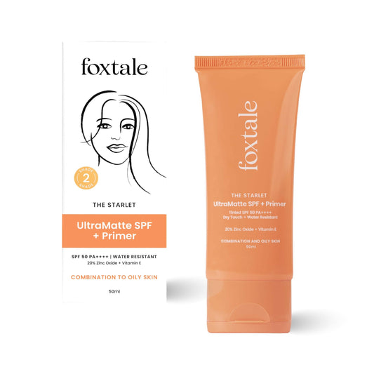 Foxtale Tinted Sunscreen SPF 50 PA++++ & Primer Shade 2 - Medium, Water Resistant with Dry-Touch Finish, Blurs Out Pores
