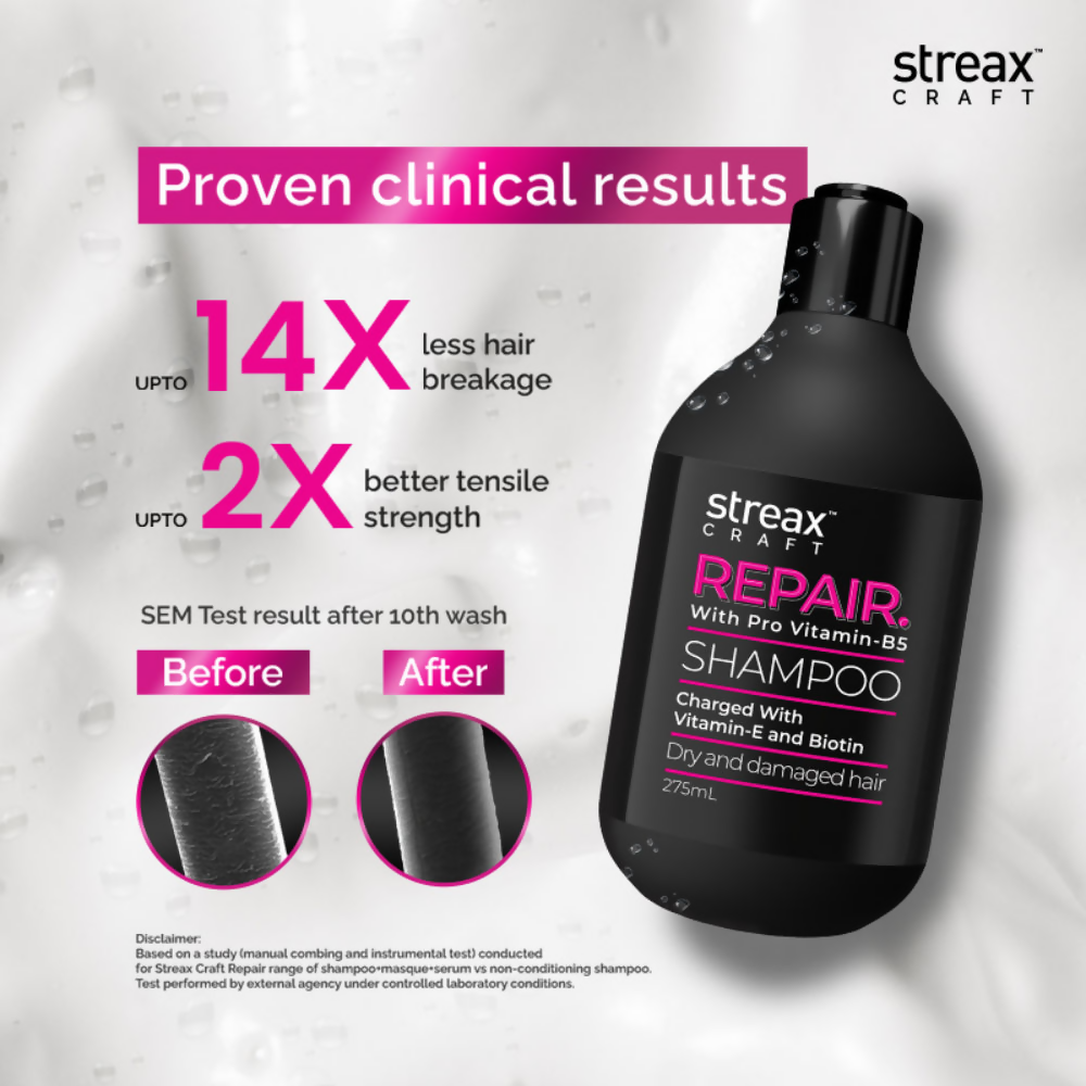 Streax Craft Repair Shampoo For Dry and Damaged Hair Repair With Pro Vitamin B-5