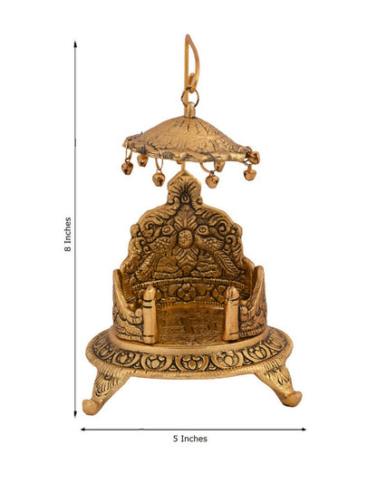 CraftVatika Gold-Polished Ladoo Gopal Singhasan/Pooja Chowki Showpiece