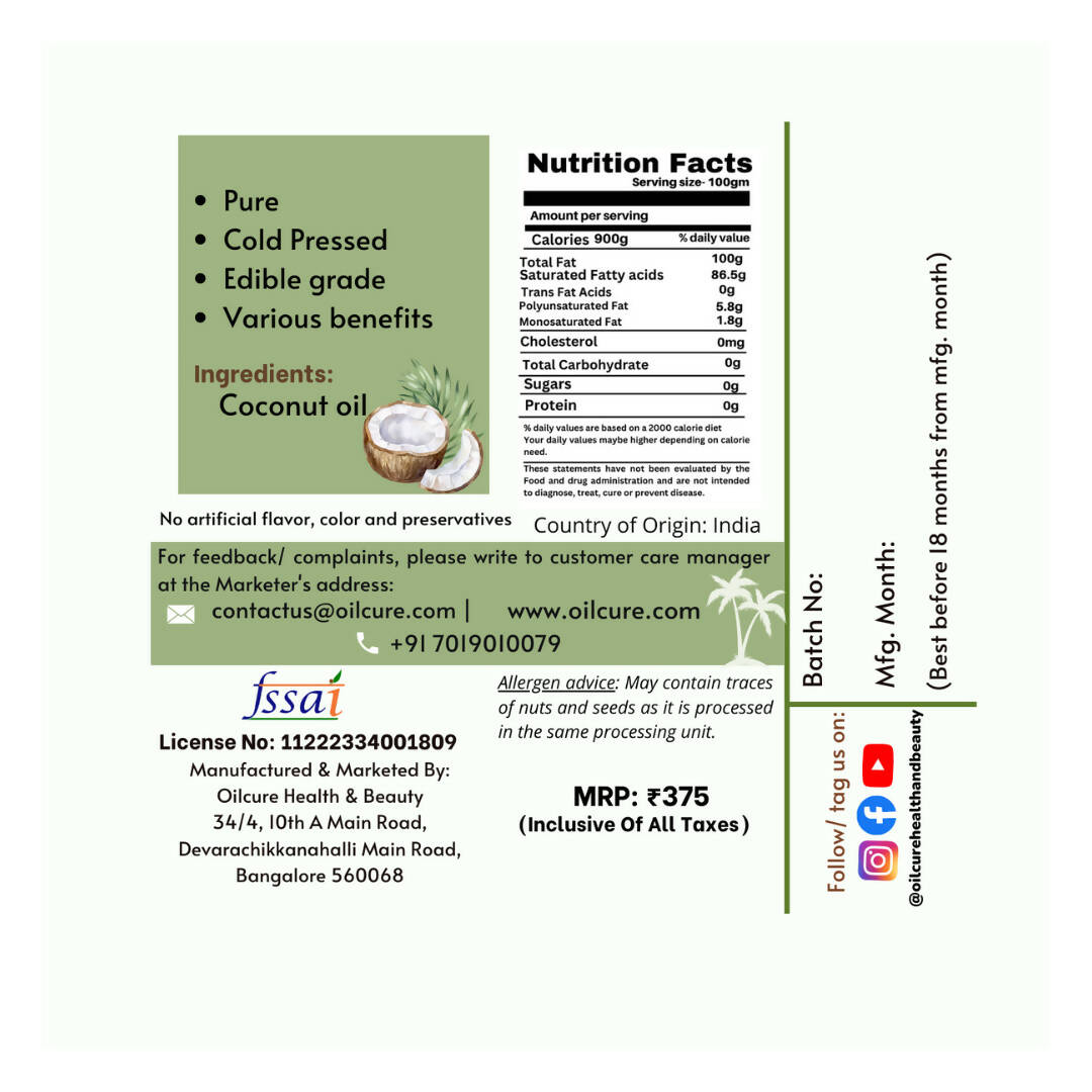 Oilcure Coconut Oil Cold Pressed