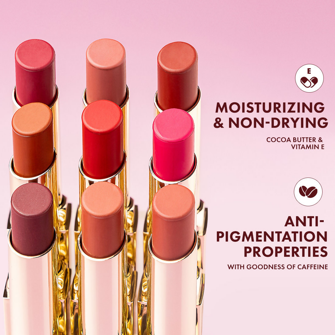 mCaffeine Shades Creamy Matte Kiss Bullet Lipstick Moisturizing Lightweight - Mauve Velvet
