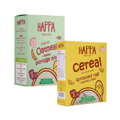 Buy Happa Organic Baby Food Sprouted Ragi Almond Dates Porridge Mix & Oatmeal + Banana Porridge Combo from DrMediCart, Ship from India to USA