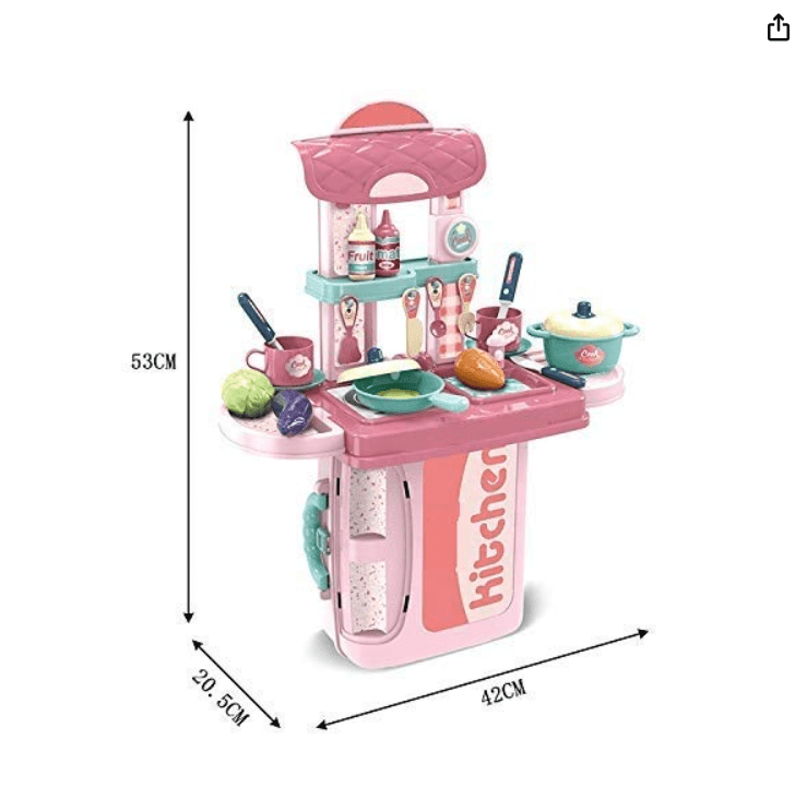 3 in 1 Portable Pretend Food Party Role Cooking Kitchen Play Set Toy for Boys and Girls - Pink - Drmedicart