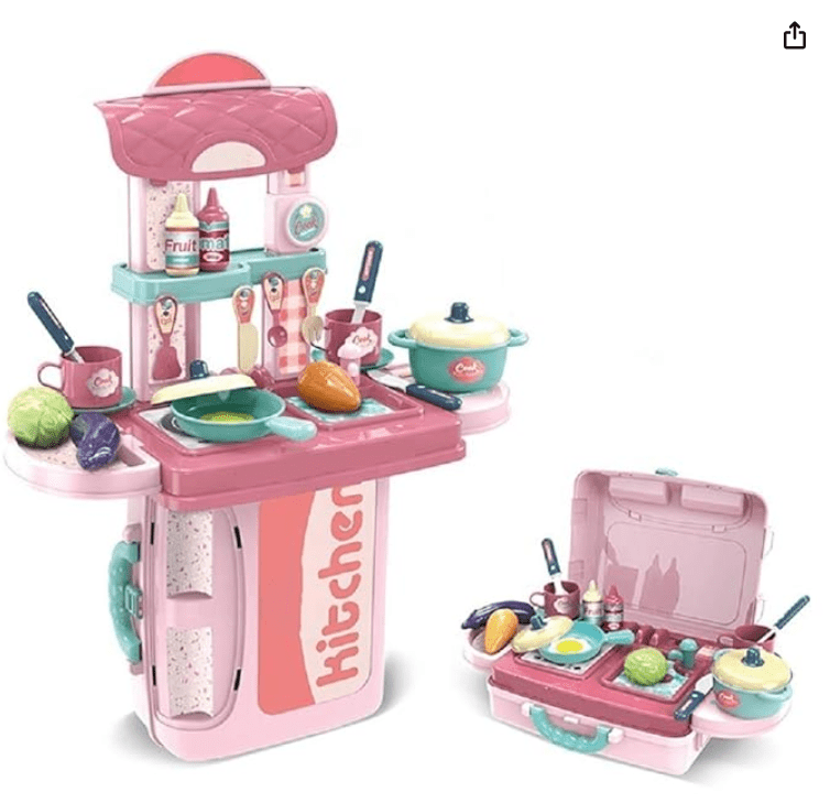 3 in 1 Portable Pretend Food Party Role Cooking Kitchen Play Set Toy for Boys and Girls - Pink - Drmedicart