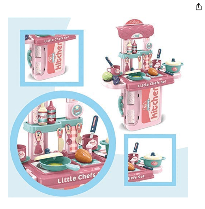 3 in 1 Portable Pretend Food Party Role Cooking Kitchen Play Set Toy for Boys and Girls - Pink - Drmedicart