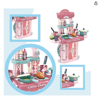 3 in 1 Portable Pretend Food Party Role Cooking Kitchen Play Set Toy for Boys and Girls - Pink - Drmedicart