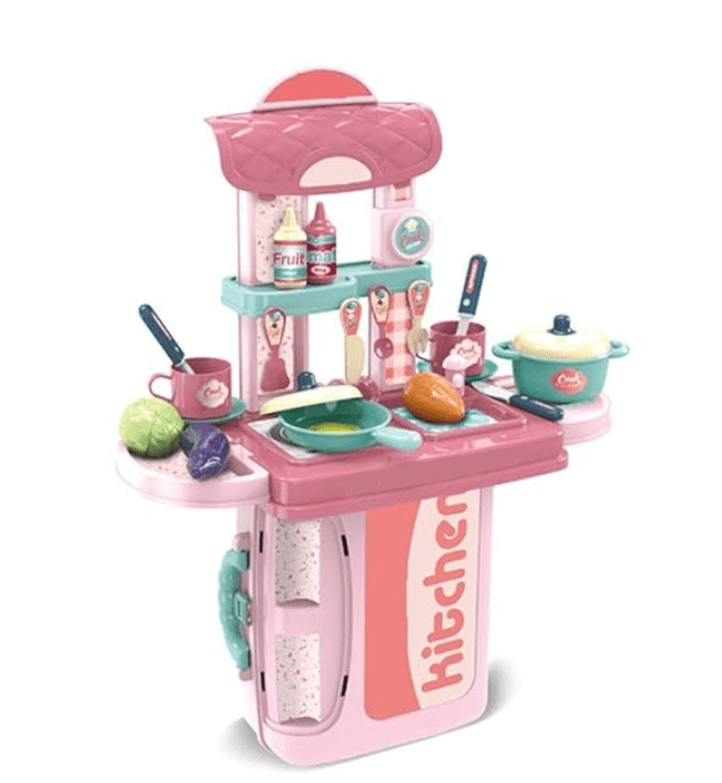 3 in 1 Portable Pretend Food Party Role Cooking Kitchen Play Set Toy for Boys and Girls - Pink - Drmedicart