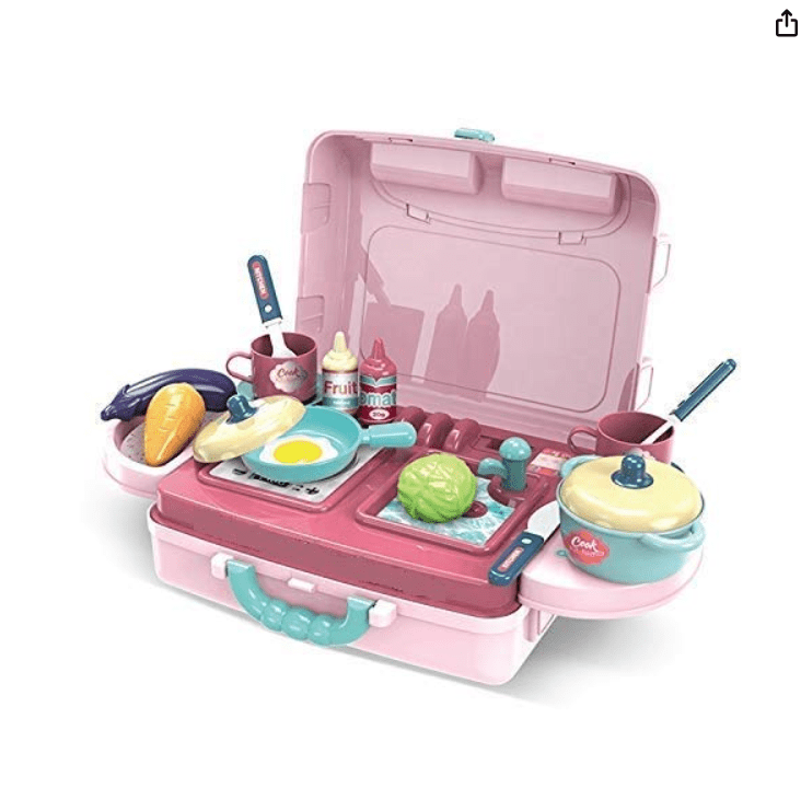 3 in 1 Portable Pretend Food Party Role Cooking Kitchen Play Set Toy for Boys and Girls - Pink - Drmedicart