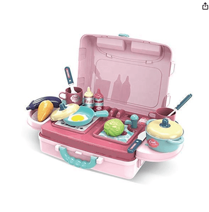 3 in 1 Portable Pretend Food Party Role Cooking Kitchen Play Set Toy for Boys and Girls - Pink - Drmedicart
