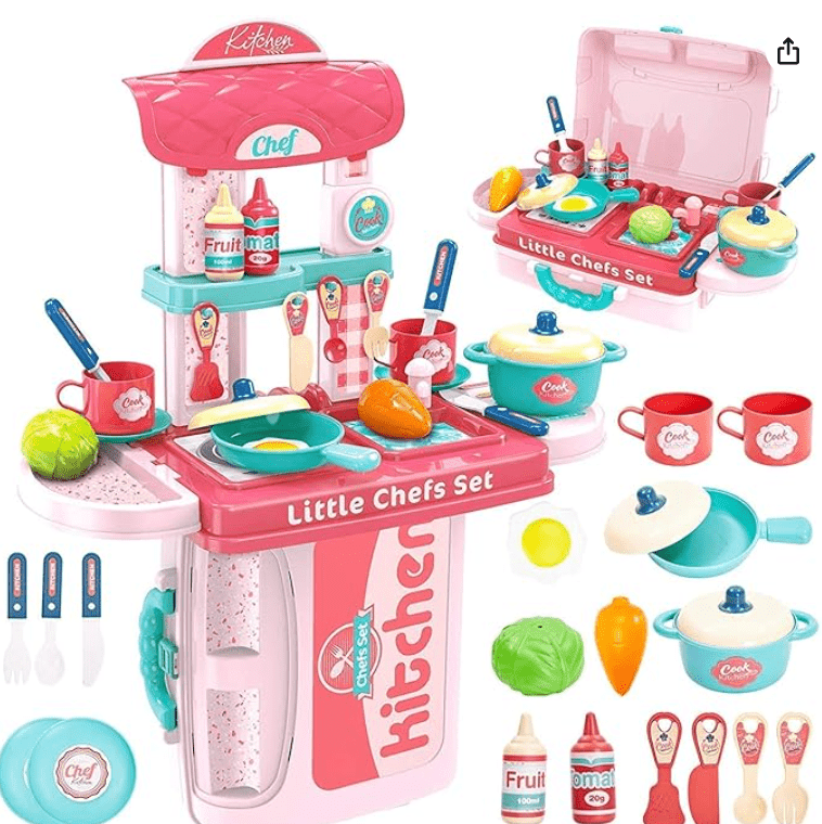 Buy 3 in 1 Portable Pretend Food Party Role Cooking Kitchen Play Set Toy for Boys and Girls - Pink from DrMediCart, Ship from India to USA