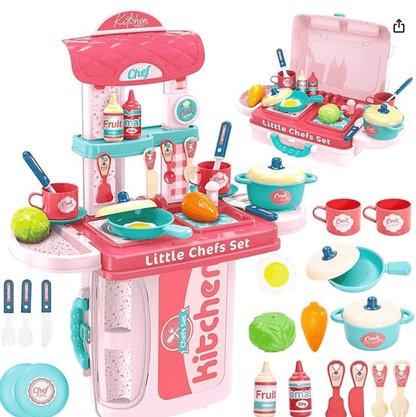 Buy 3 in 1 Portable Pretend Food Party Role Cooking Kitchen Play Set Toy for Boys and Girls - Pink from DrMediCart, Ship from India to USA