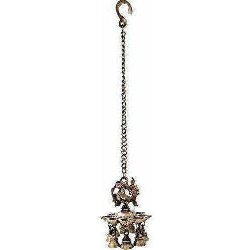 Peacock Hanging Brass Diya with Bells