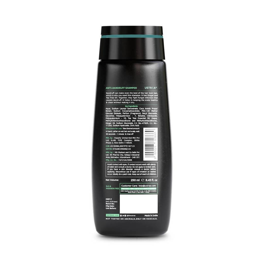 Ustraa Anti Dandruff Hair Shampoo With Ginger & Tea Tree For Men - Drmedicart
