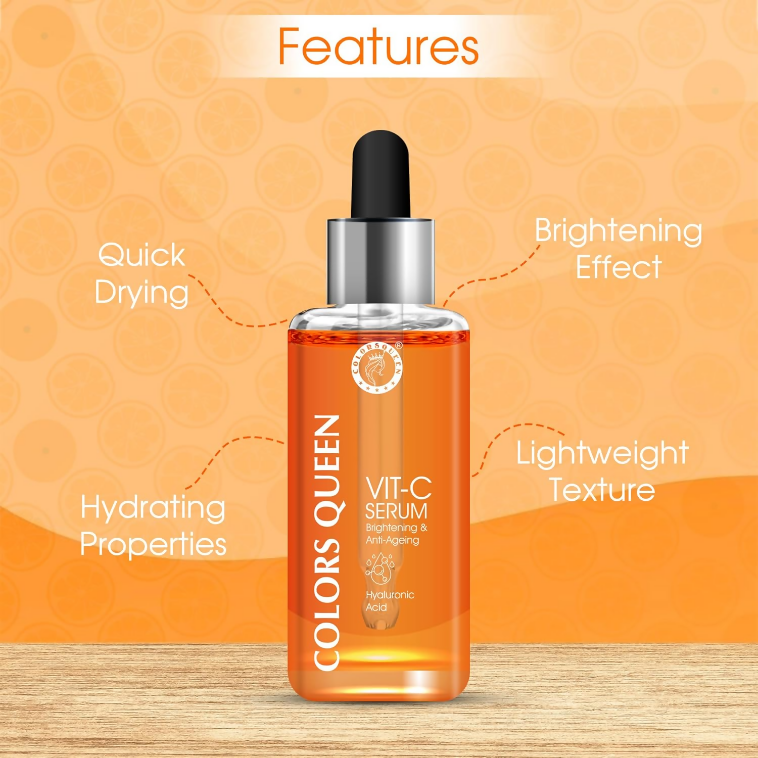 Colors Queen Vitamin C Face Serum For Glowing Skin With Hyaluronic Acid