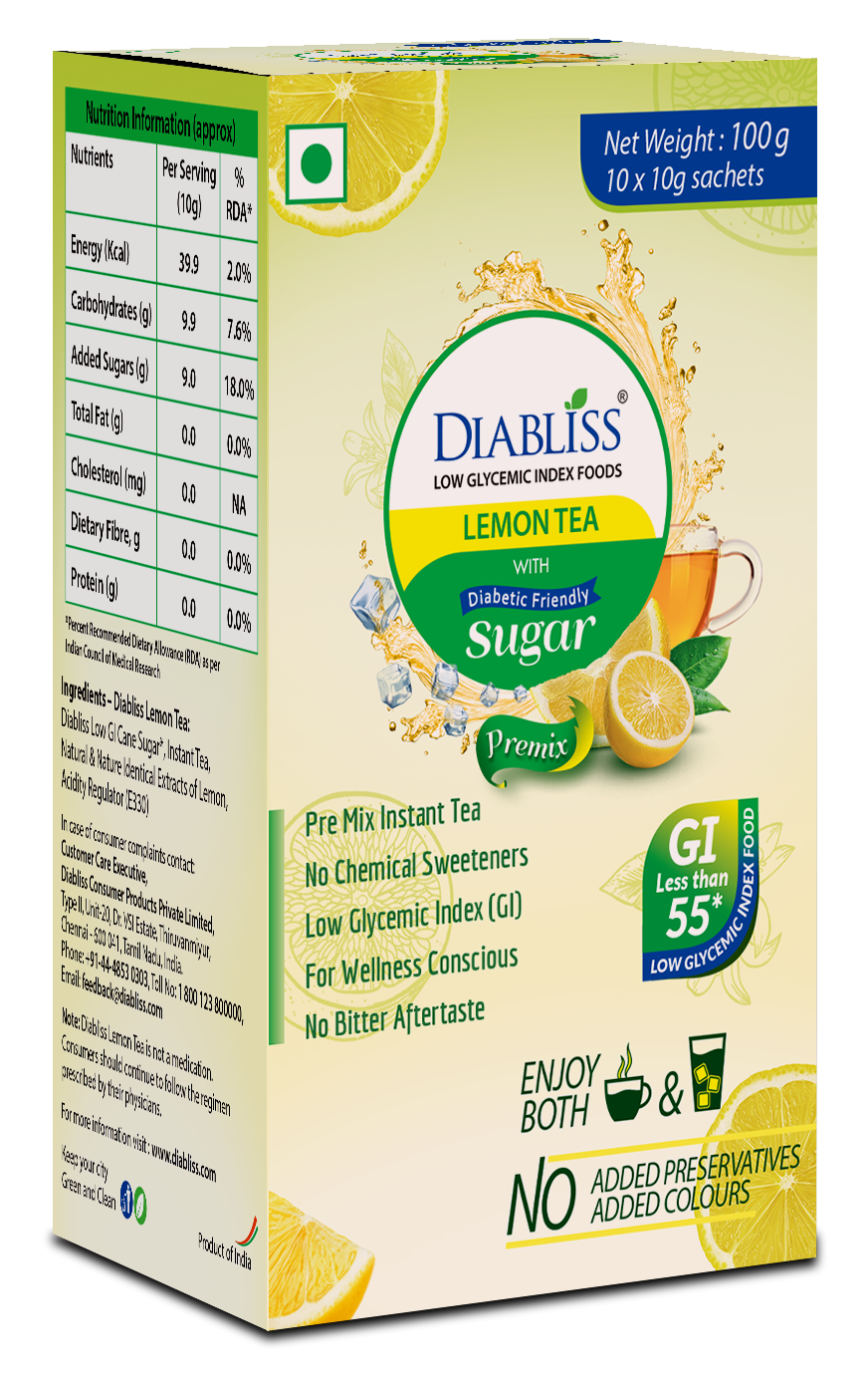 Diabliss Herbal Lemon Tea Sachets With Diabetic Friendly Sugar