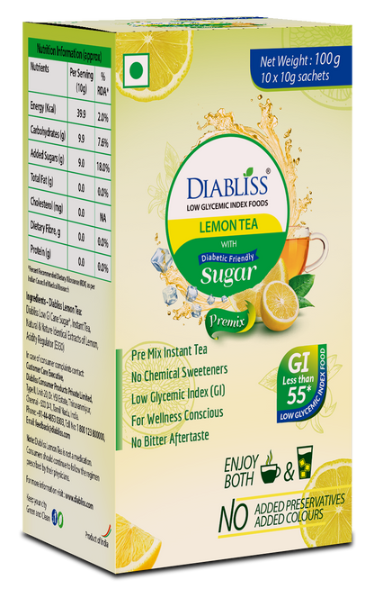 Diabliss Herbal Lemon Tea Sachets With Diabetic Friendly Sugar