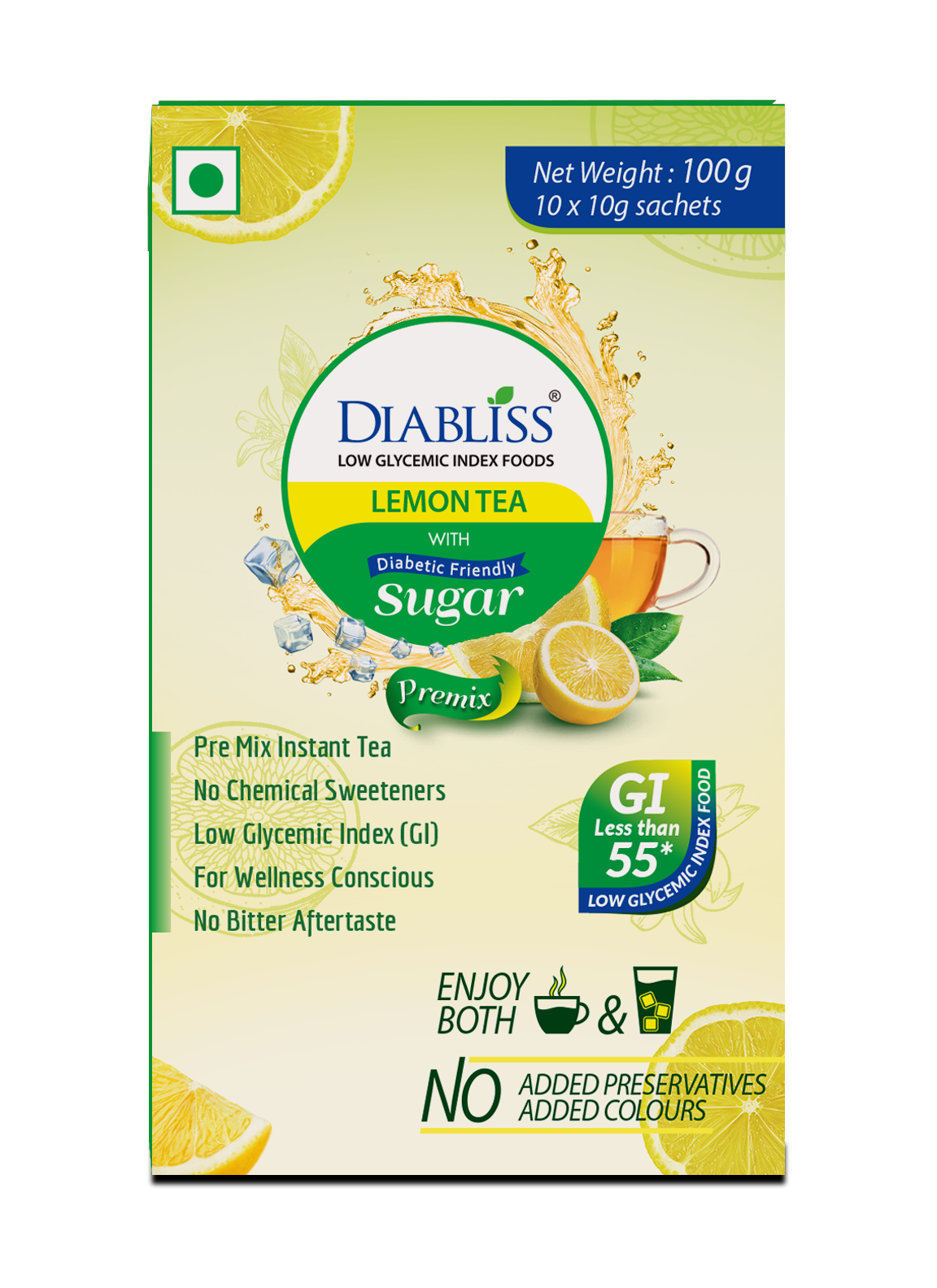 Diabliss Herbal Lemon Tea Sachets With Diabetic Friendly Sugar