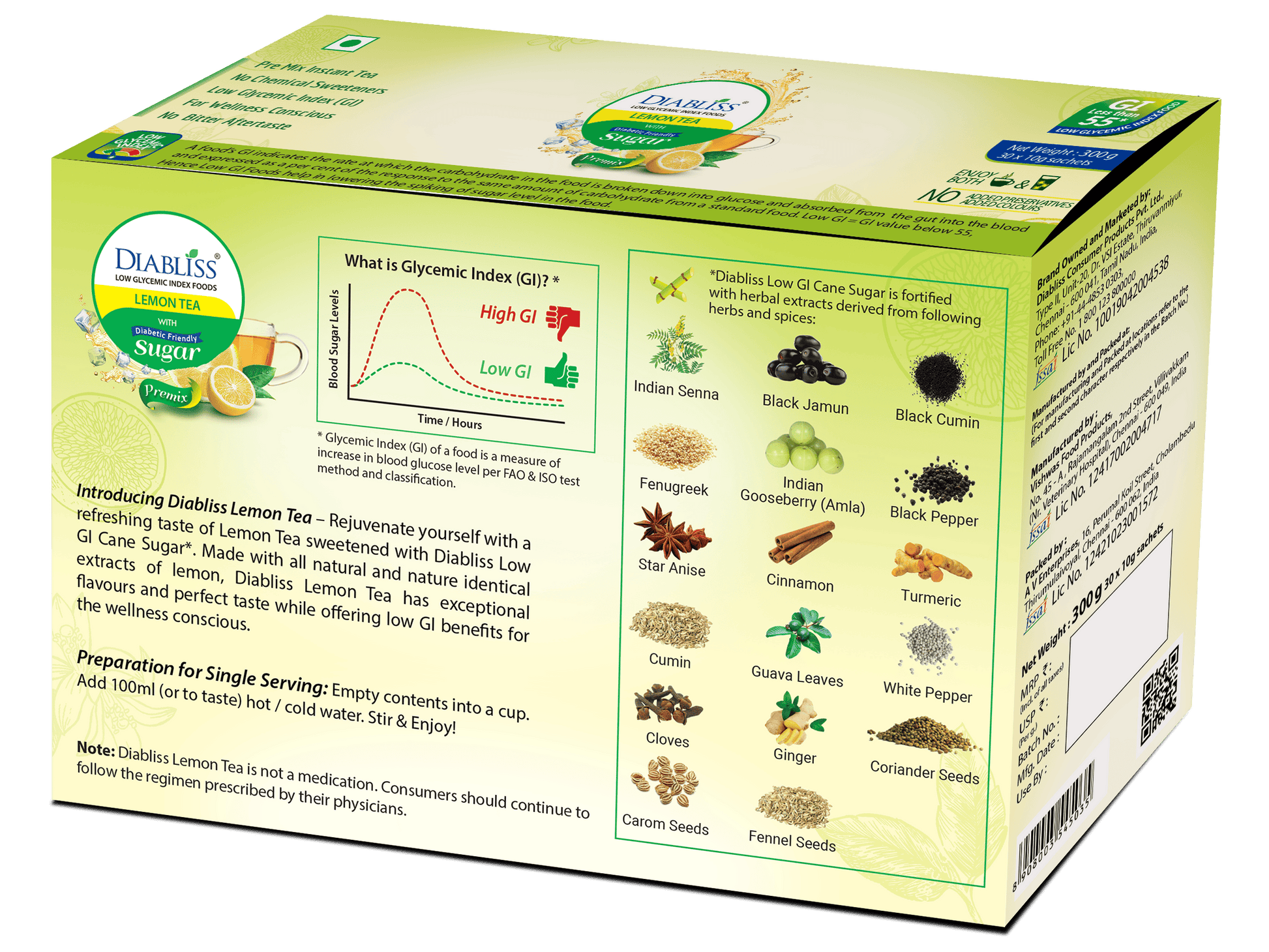 Diabliss Herbal Lemon Tea Sachets With Diabetic Friendly Sugar