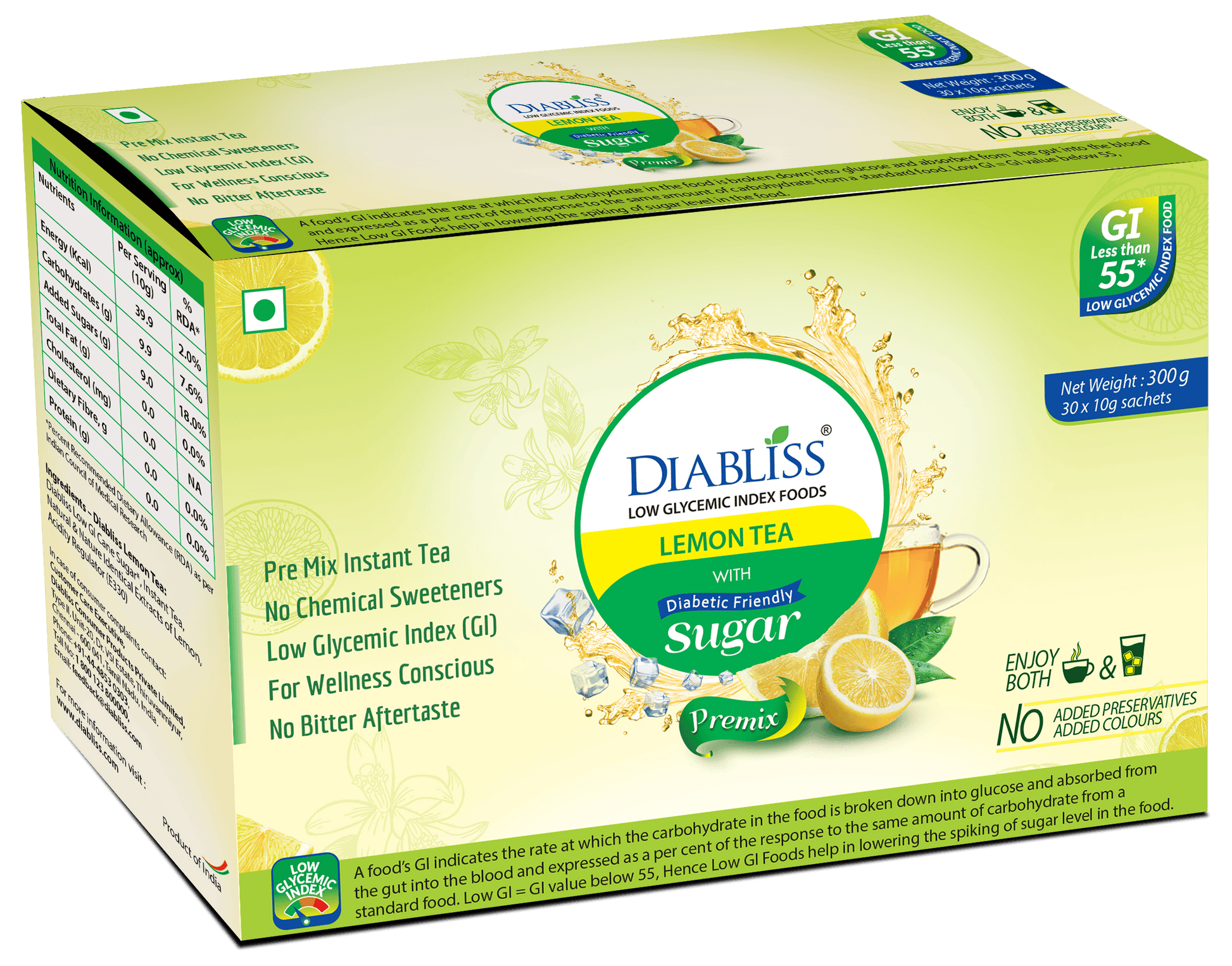 Diabliss Herbal Lemon Tea Sachets With Diabetic Friendly Sugar