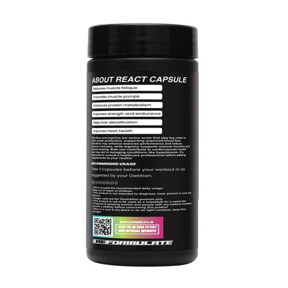 Reformulate React Capsules I Citrulline & Arginine I Muscle Growth I Enhanced Recovery I Super Pumps