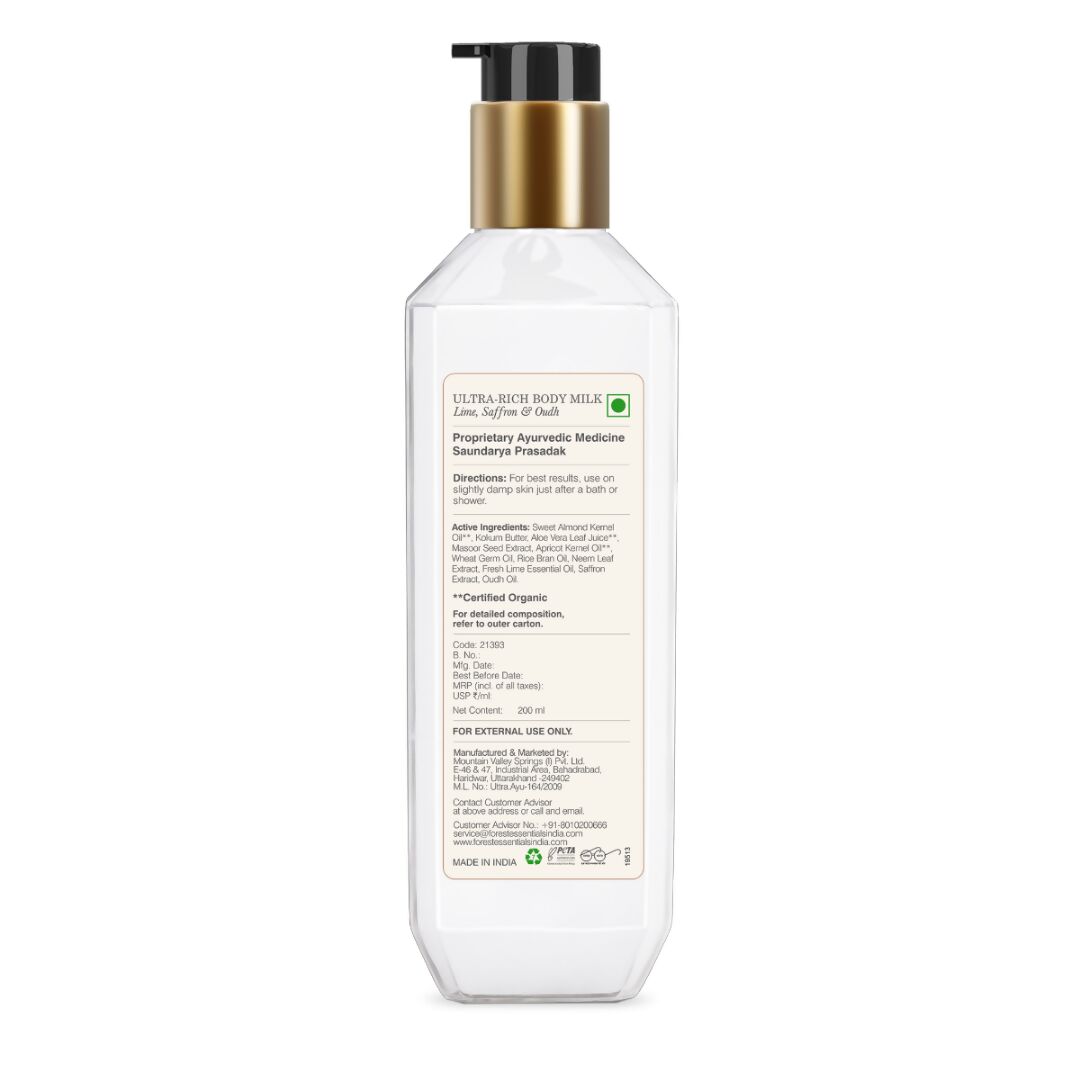 Forest Essentials Ultra-Rich Body Milk Lime Saffron & Oudh - Drmedicart