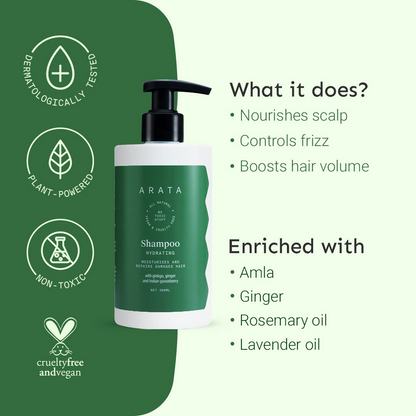 Arata SLS & Paraben Free Hydrating Shampoo With Ginkgo, Ginger & Indian Gooseberry