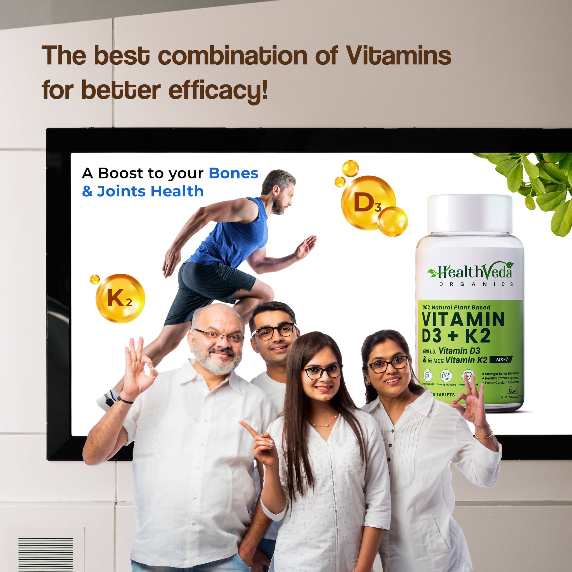 Health Veda Organics Vitamin D3 + K2 Healthy Bones Tablets
