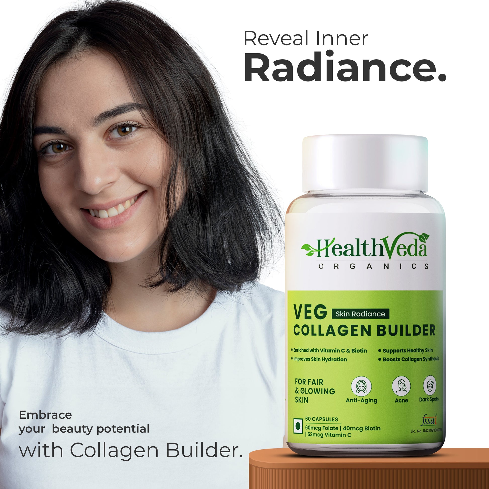Health Veda Organics Plant Based Skin Radiance Collagen Builder Capsules