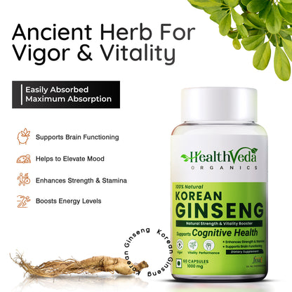 Health Veda Organics Plant Based Korean Red Ginseng Capsules