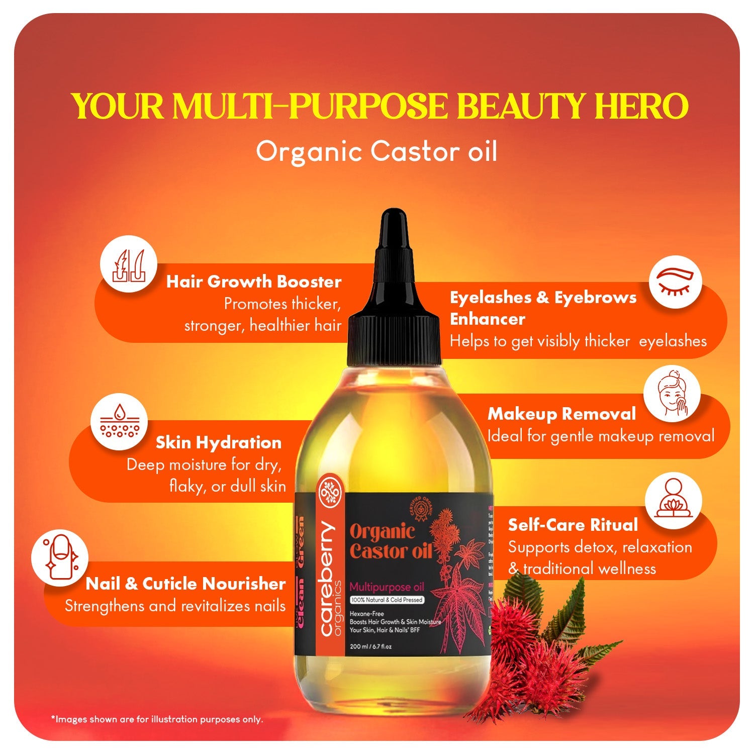 Careberry Organic Cold Pressed Castor Oil (Arandi Oil)