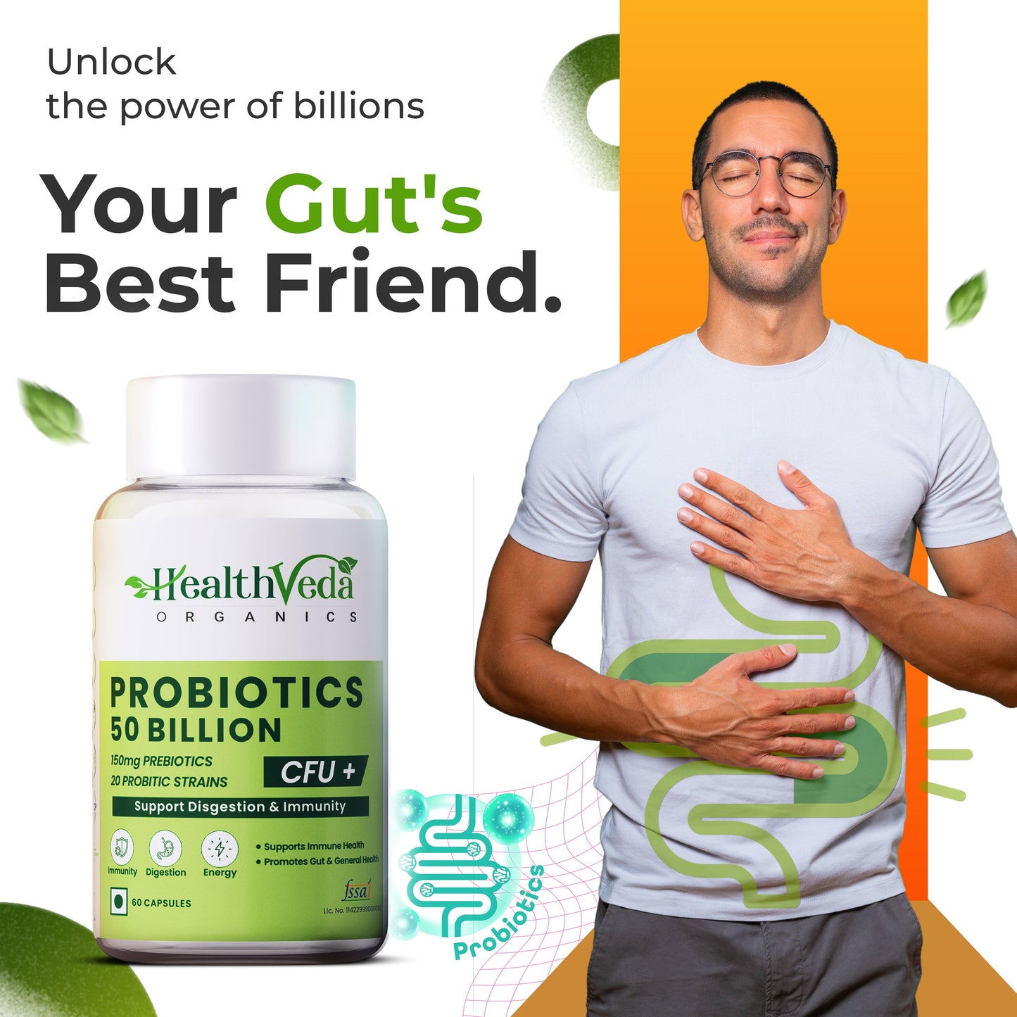 Health Veda Organics Probiotics 50 Billion Veg Capsules