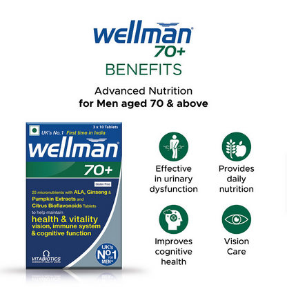 Wellman 70+ UK's No.1 Multivitamin Tablets) For Men Above 70 (Pumpkin Seed Bioflavonoids, Ginseng & More