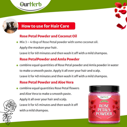 OurHerb Pure & Natural Rose Petal Powder for Skin & Hair With Vitamin Enriched