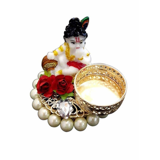 Buy Little Krishna Candle with White Beads Kumkum Holder