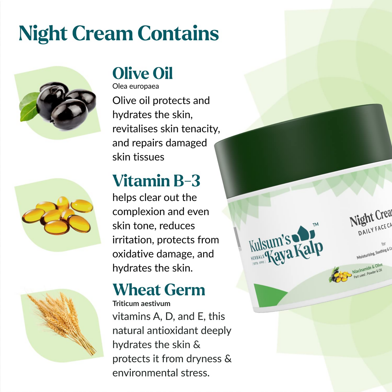 Kulsum's Kaya Kalp Night Cream For Skin Moisturization, Soothing & Collagen Boosting