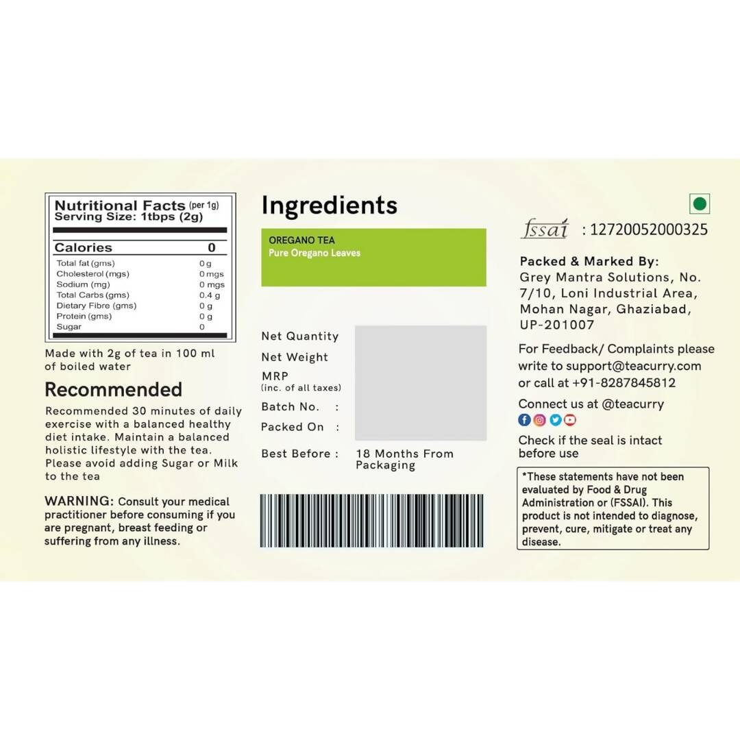 Teacurry Oregano Tea Bags - Drmedicart