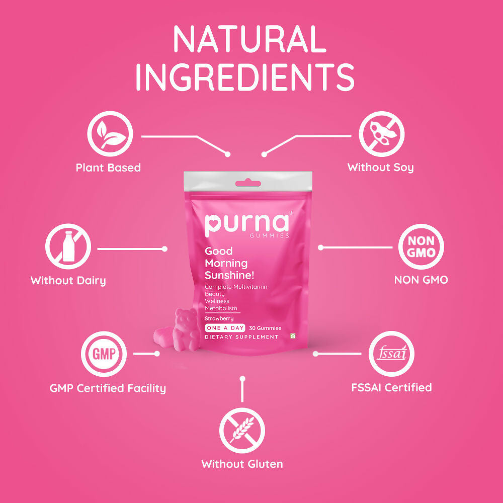 Purna Gummies Multivitamin Strawberry Gummies with Vitamins & Minerals