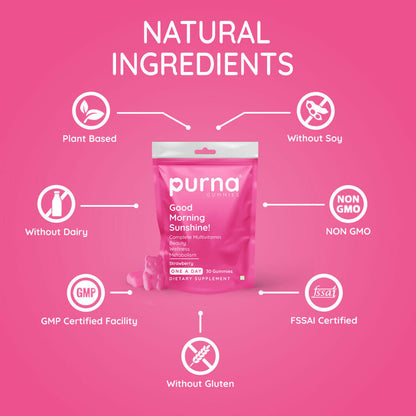 Purna Gummies Multivitamin Strawberry Gummies with Vitamins & Minerals