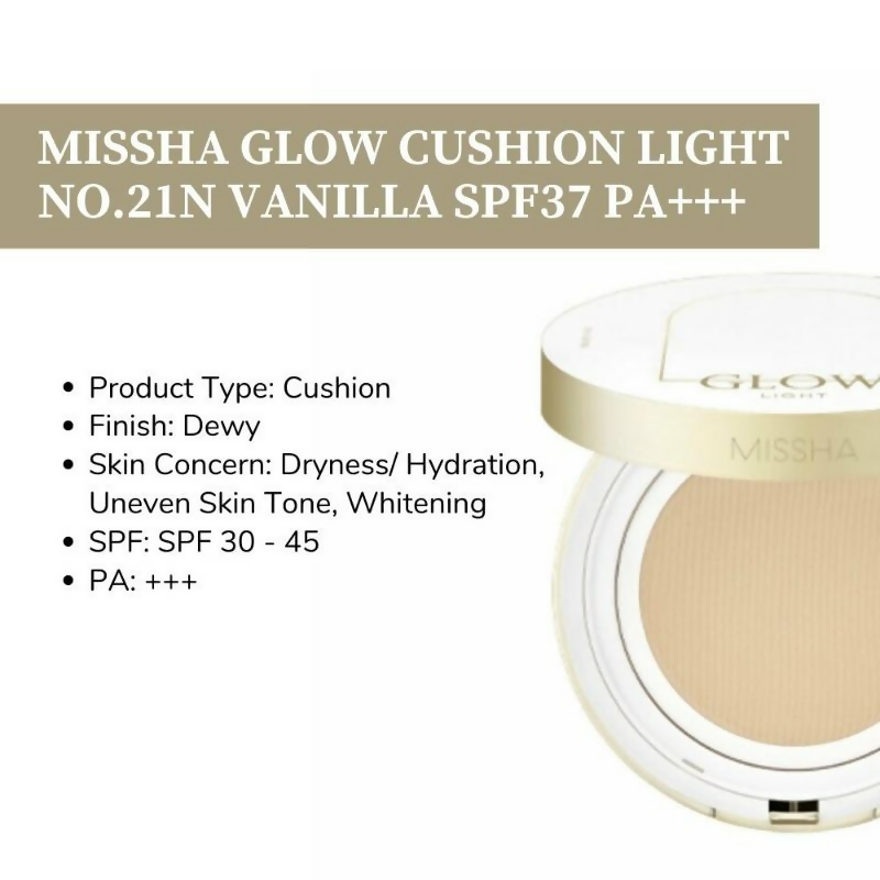 Missha Glow Cushion Light No.21N Vanilla SPF 37 PA+++