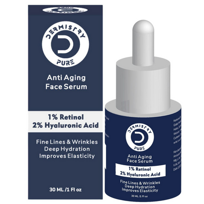 Dermistry 1% Retinol Hyaluronic Anti Aging Night Moisturizer Face Serum For Ageing Lines & Wrinkles