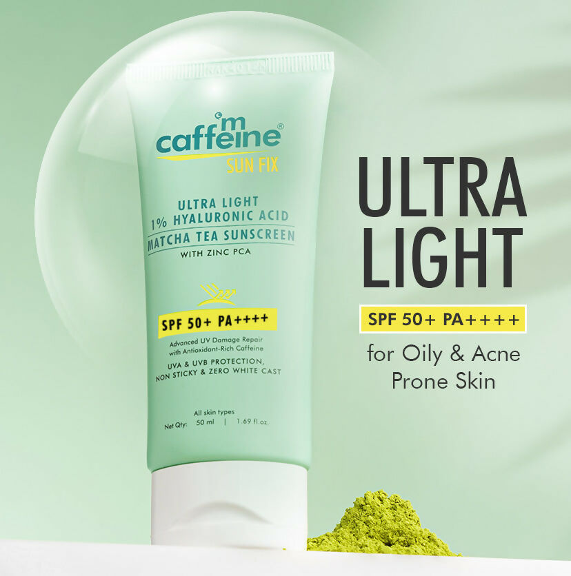 mCaffeine Sun Fix Ultra Light 1% Hyaluronic Acid Matcha Tea Sunscreen SPF 50+ PA++++