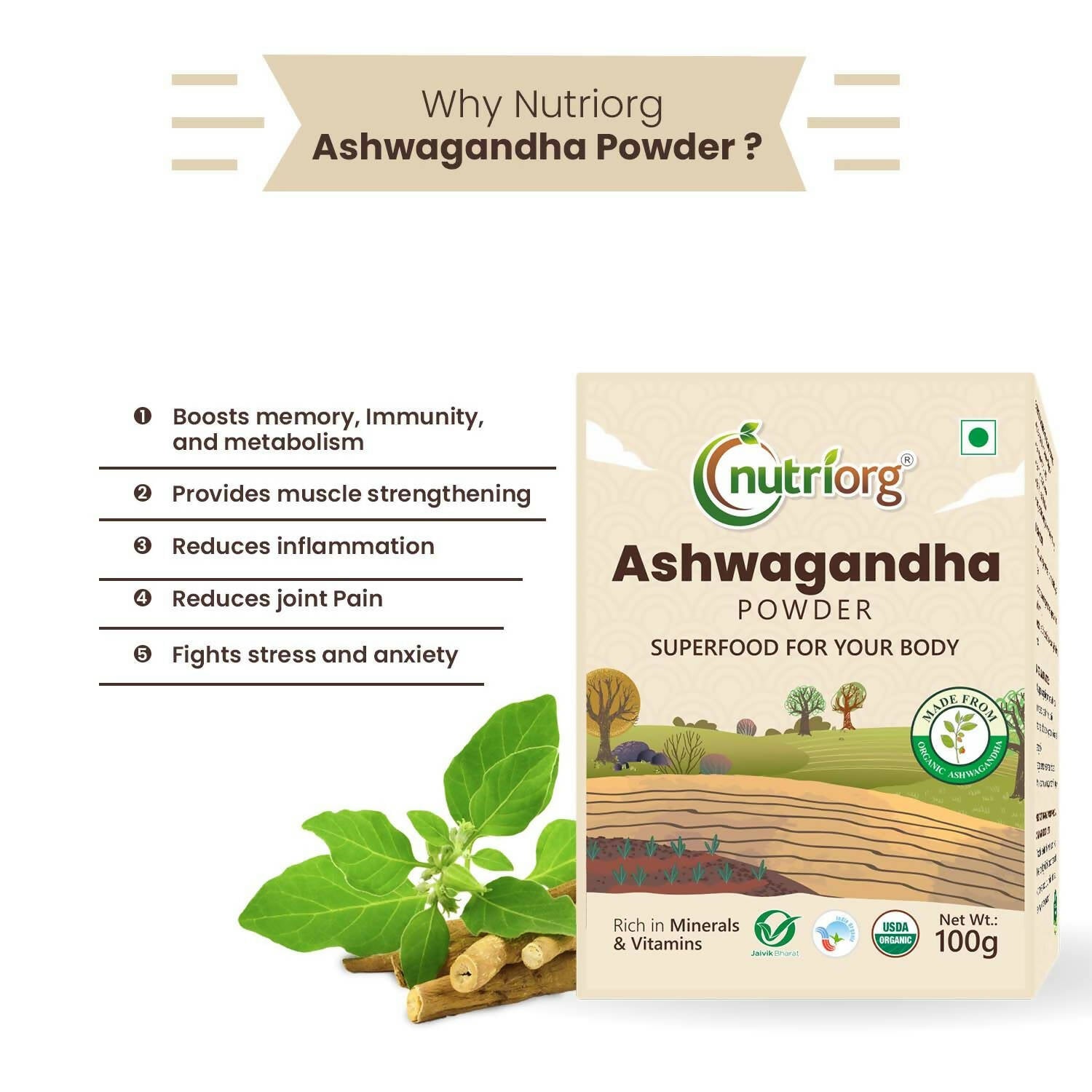 Nutriorg Certified Organic Ashwagandha Powder