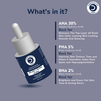 Dermistry 30% AHA 5% PHA 2% BHA Peeling Exfoliating Solution Instant Bright Glow Fairness Face Serum