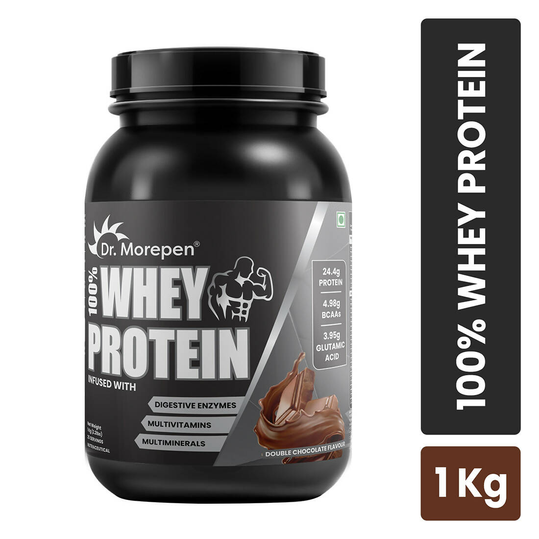 Buy Dr. Morepen 100% Whey Protein infused with Digestive Enzymes, Multivitamins, & Multiminerals in Double Chocolate Flavour from DrMediCart, Ship from India to USA