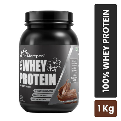 Buy Dr. Morepen 100% Whey Protein infused with Digestive Enzymes, Multivitamins, & Multiminerals in Double Chocolate Flavour from DrMediCart, Ship from India to USA