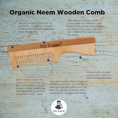 The Legend Organic Pure Neem Wood Comb With Handle