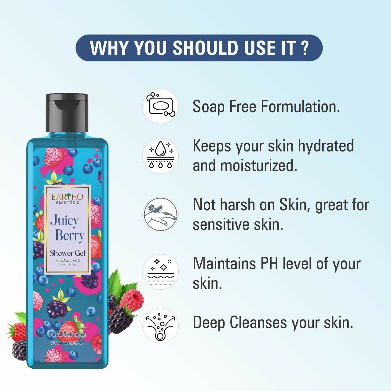 Eartho Essentials Juicy Berry Fusion Ayurvedic Shower Gel