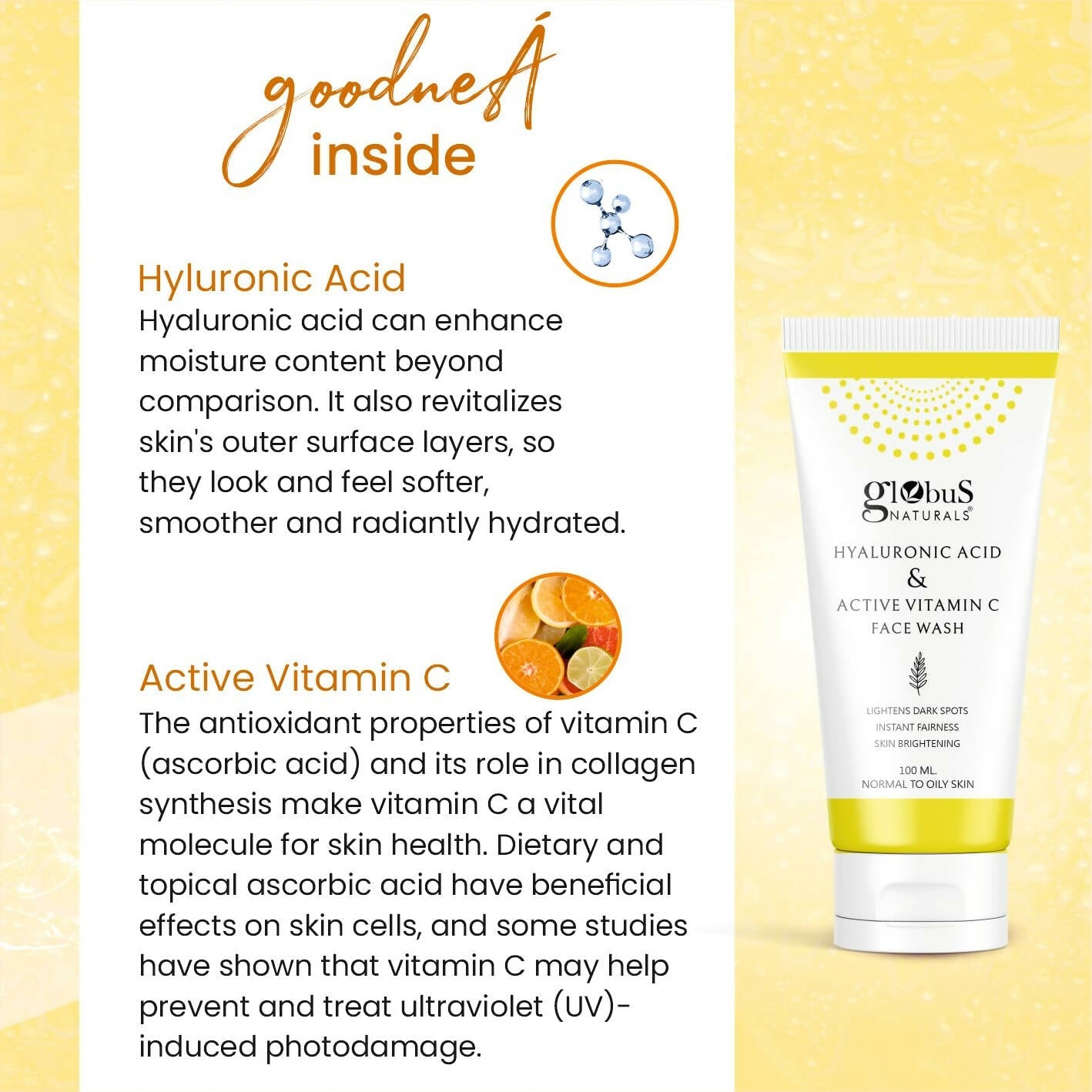 Globus Naturals Anti-Ageing Face Wash with Hyaluronic Acid and Vitamin C