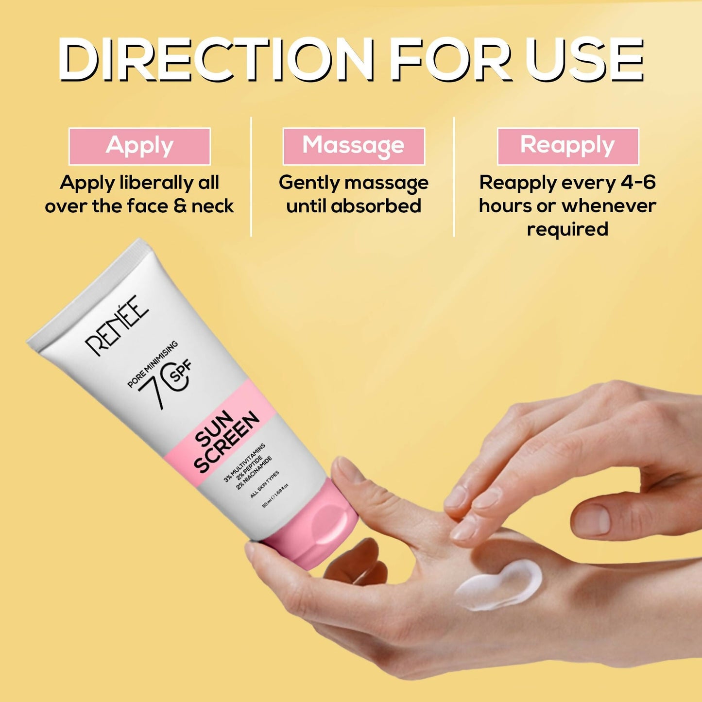 Renee Pore Minimizing Sunscreen SPF 70 With 2% Niacinamide, 2% Peptide & 3% Multivitamins