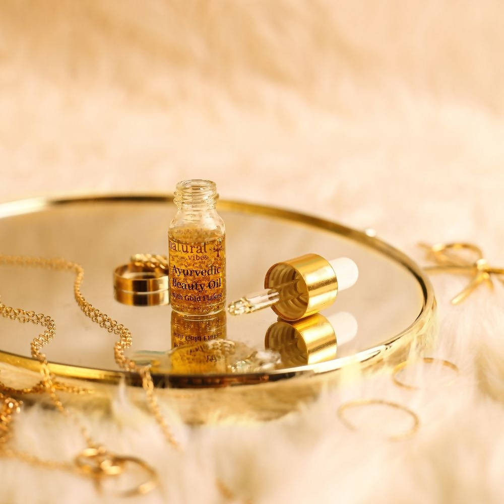 Buy Natural Vibes Ayurvedic Gold Beauty Oil with Gold Flakes from DrMediCart, Ship from India to USA